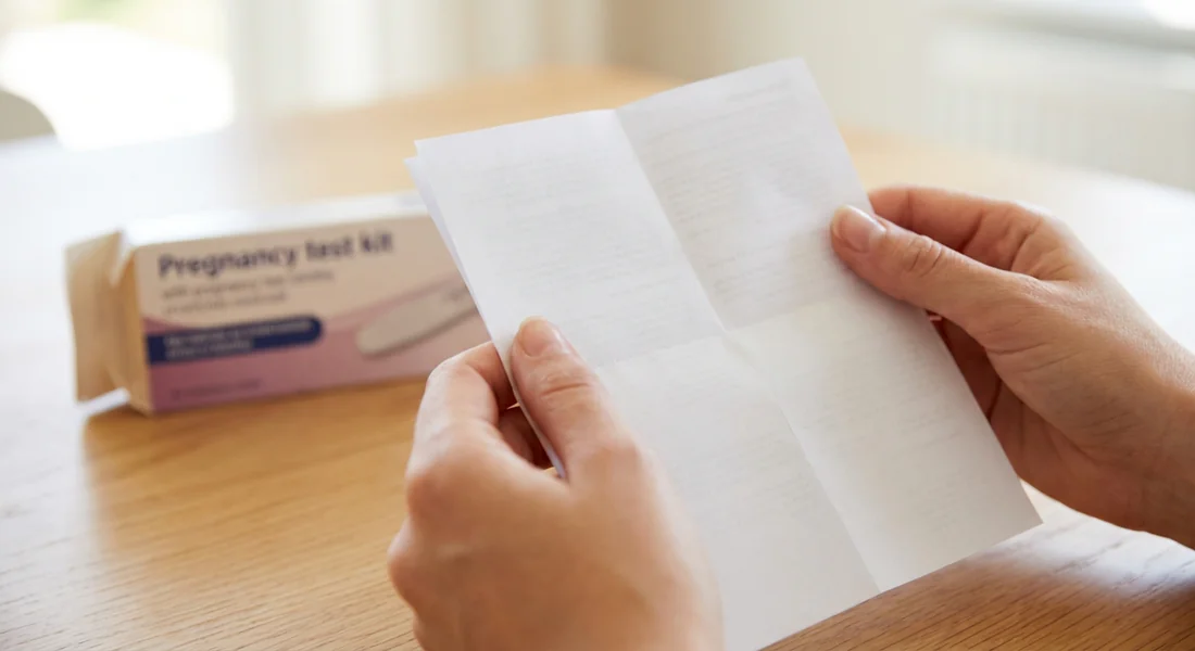 Lecture de la notice d'utilisation d'un test de grossesse