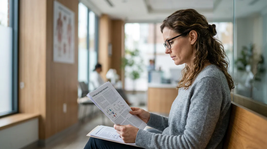 Patient consultant son ordonnance dans un cabinet médical