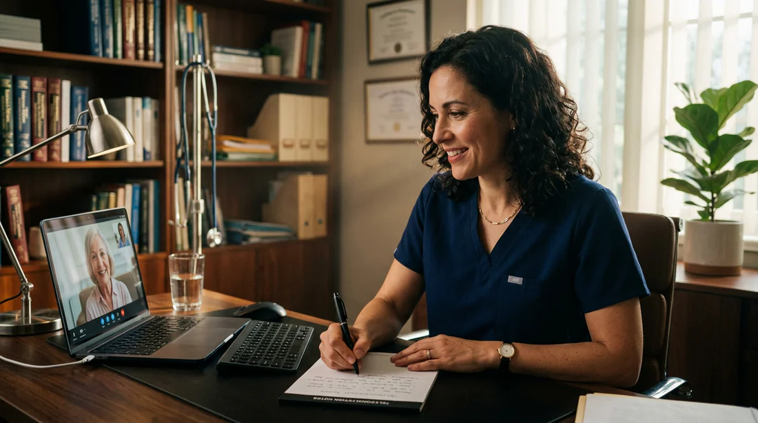 Professionnel de santé prenant des notes lors d'un appel