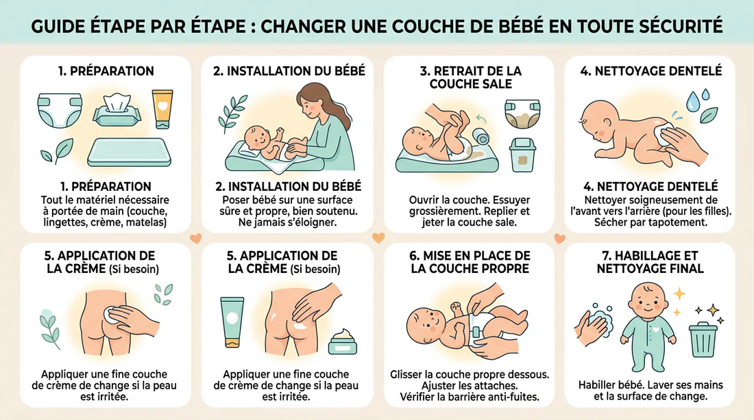 Infographie étape par étape pour réussir le change de couche de bébé